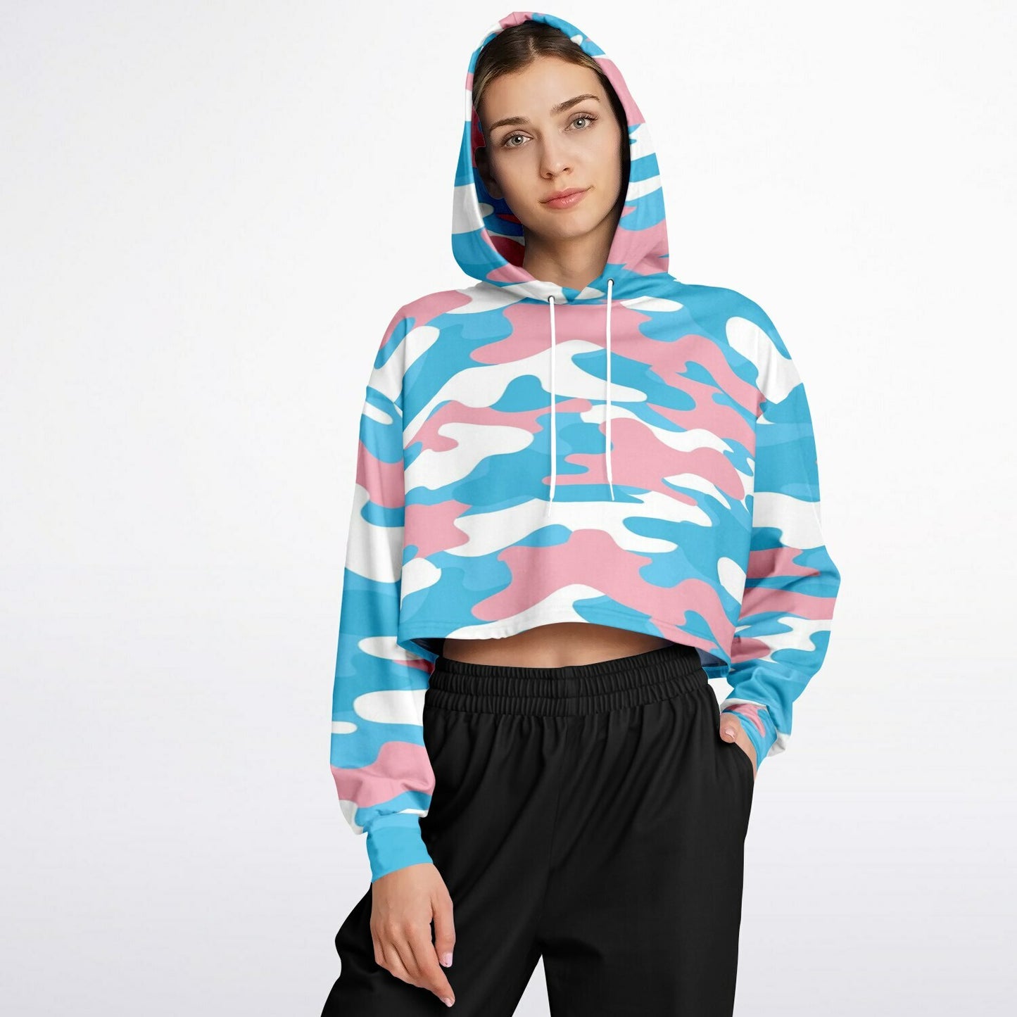 Blue Pink White Pride Camouflage Cropped Hoodie
