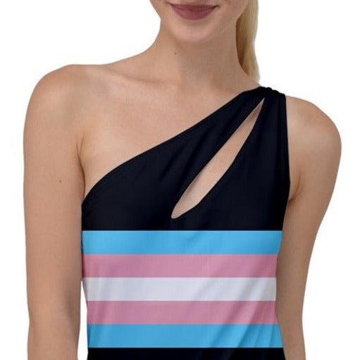 Teen Blue Pink White Pride Ribbon Black To One Side Swimsuit