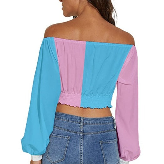 Plus Size Blue Pink White Paris Pride Cropped Blouse