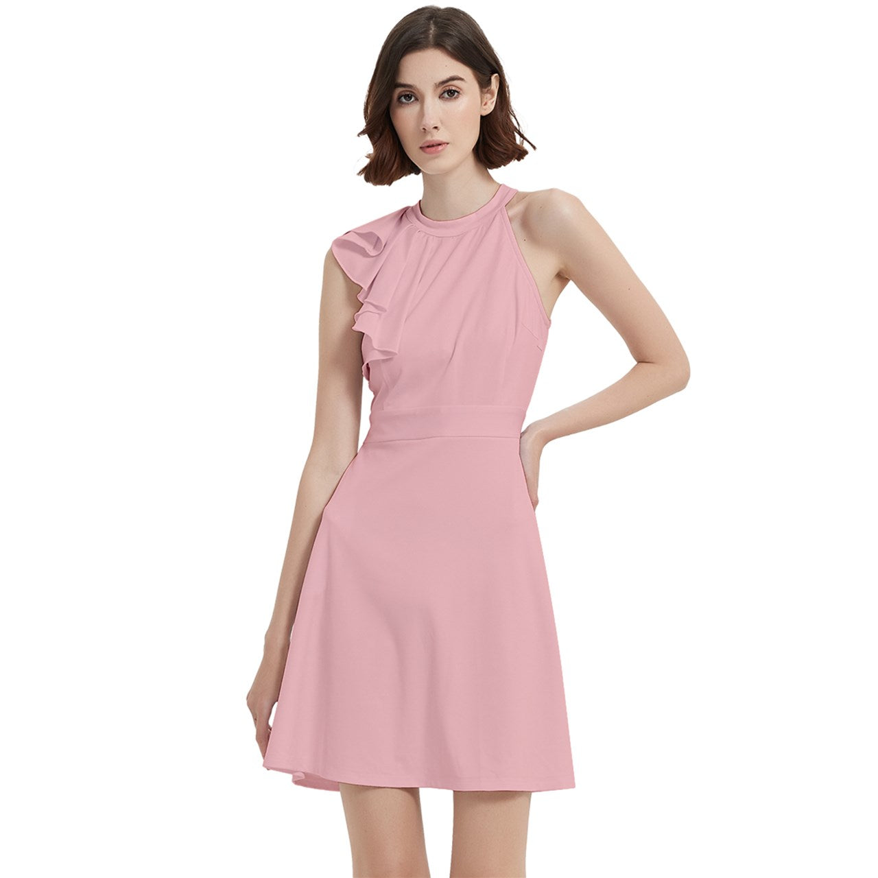 toffolo Teen Pastel Pink Halter-Neck Sleeveless Cocktail Party Dress