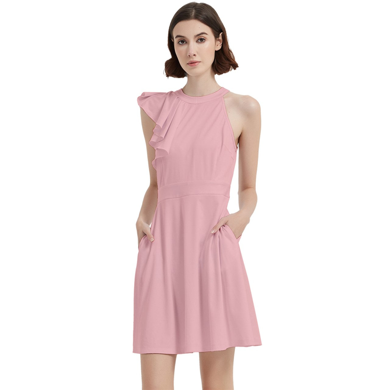 toffolo Teen Pastel Pink Halter-Neck Sleeveless Cocktail Party Dress