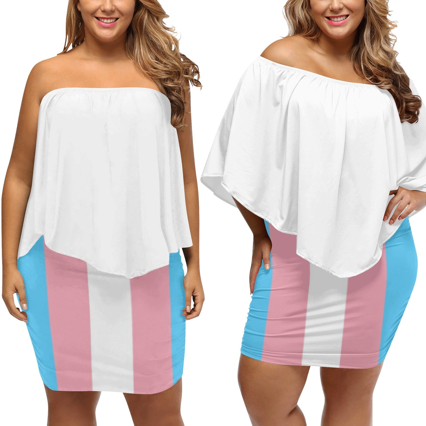Trans Coloured Trans Pride Off-Shoulder White Figure Hugging Tube Dress