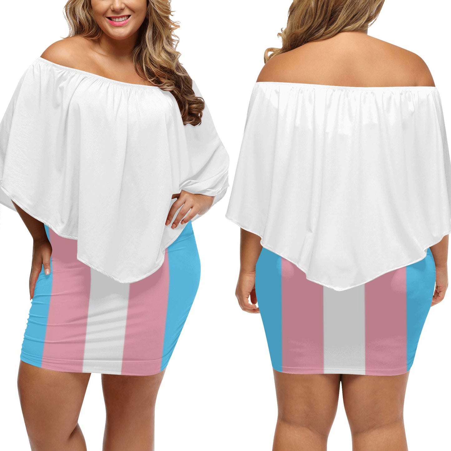 Trans Coloured Trans Pride Off-Shoulder White Figure Hugging Tube Dress