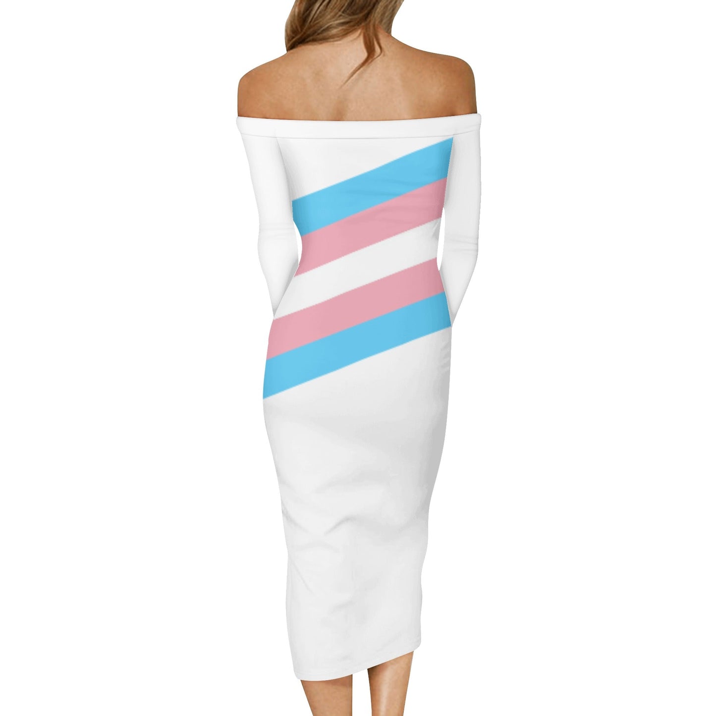 Plus Size Blue Pink White Pride Off-Shoulder Hugging Dress