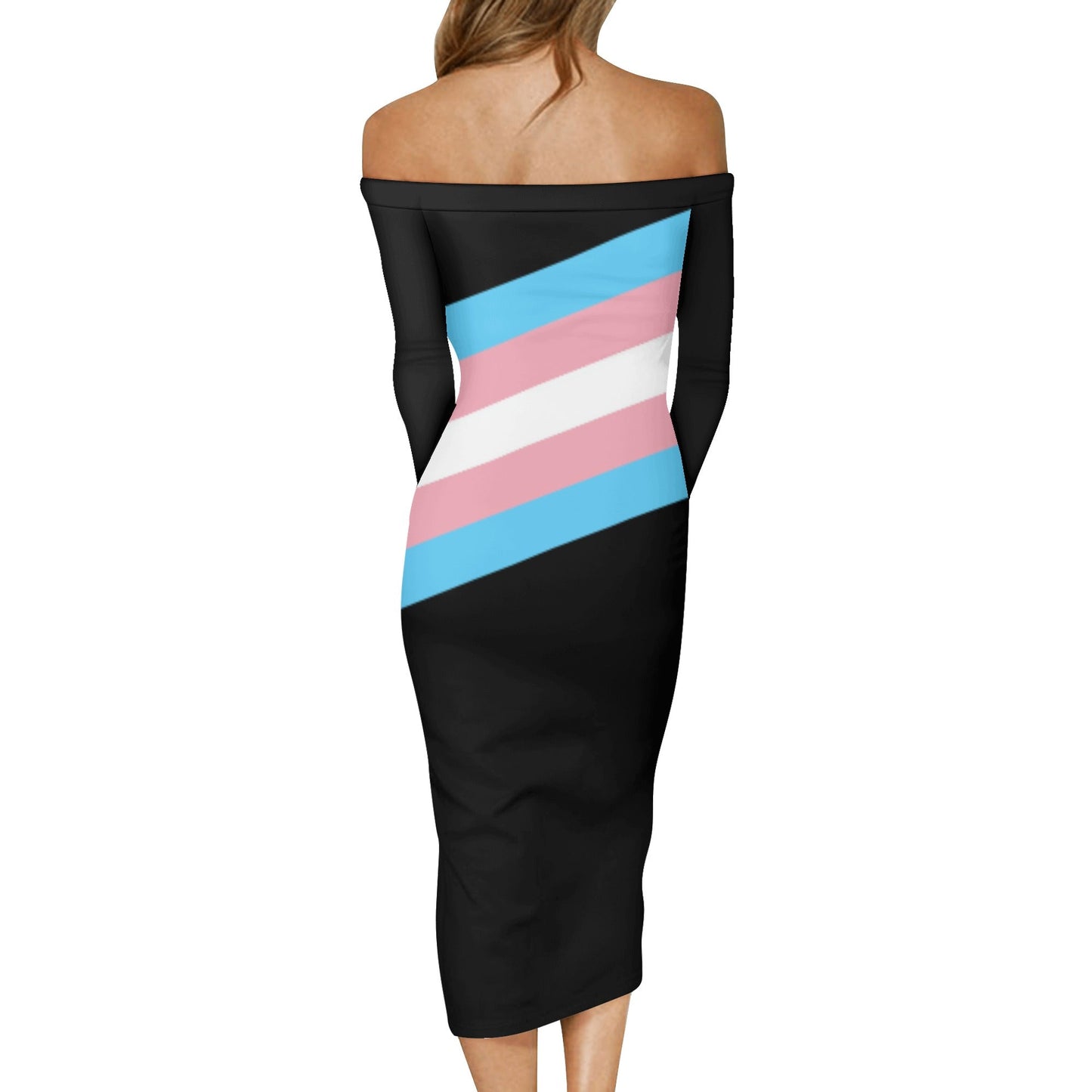 S - 6XL Blue Pink White Pride Accent Off-Shoulder Black Hugging Dress