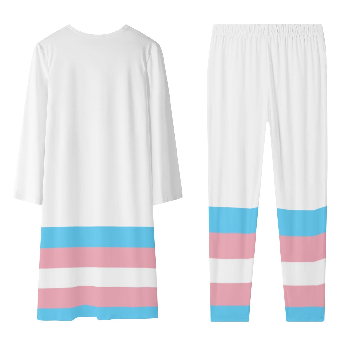 Blue Pink White Trans Ribbon Series White Long-Sleeve Beach Cover and Street Leggings Set