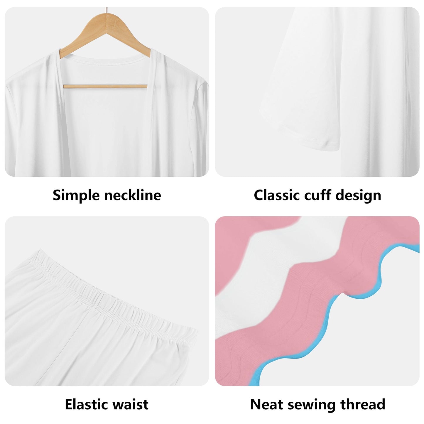 Blue Pink White Trans Ribbon Series White Long-Sleeve Beach Cover and Street Leggings Set