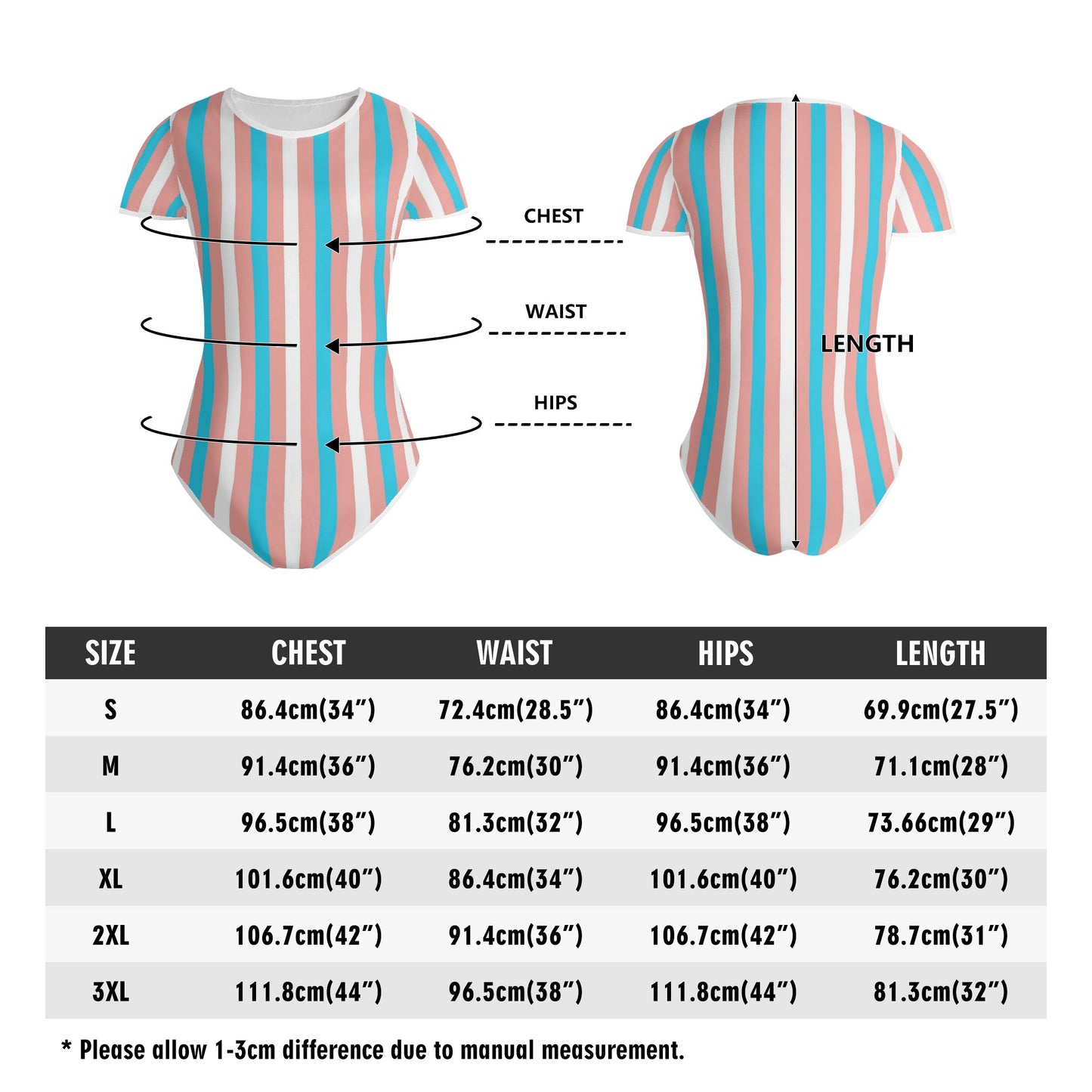 Teen Blue Pink White Pride Candy Striped Soft T-Shirt Bodysuit