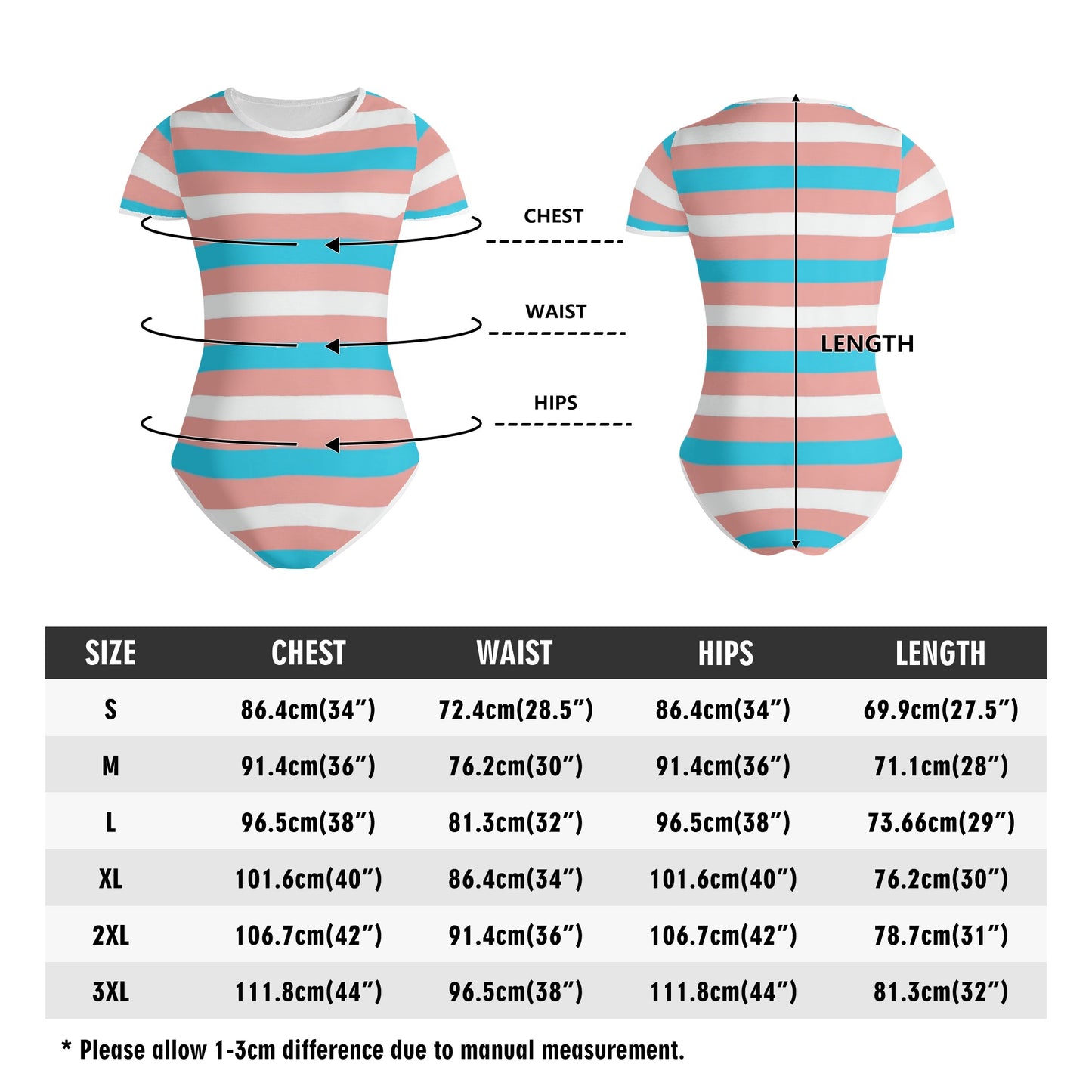 Teen Blue Pink White Pride Candy Stripes Soft T-Shirt Bodysuit
