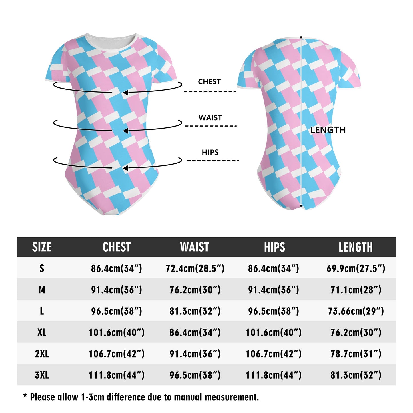 Teen Blue Pink White Pride Checkered Soft T-Shirt Bodysuit