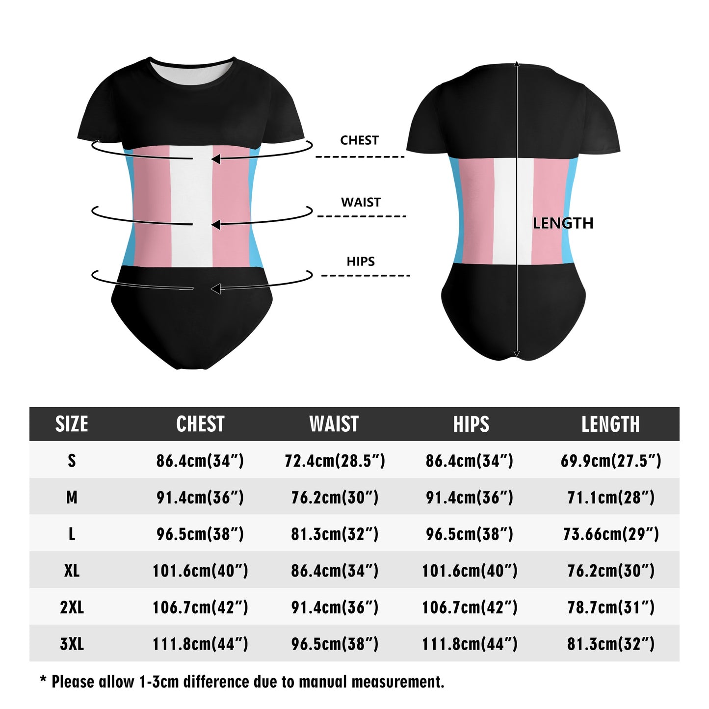 Teen Blue Pink White Pride Soft Black T-Shirt Bodysuit