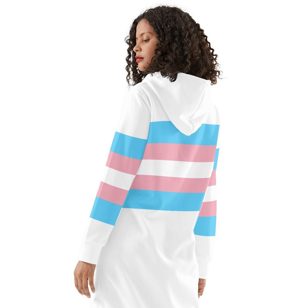 Teen - Plus Size Blue Pink White Full-Length Hooded Dress