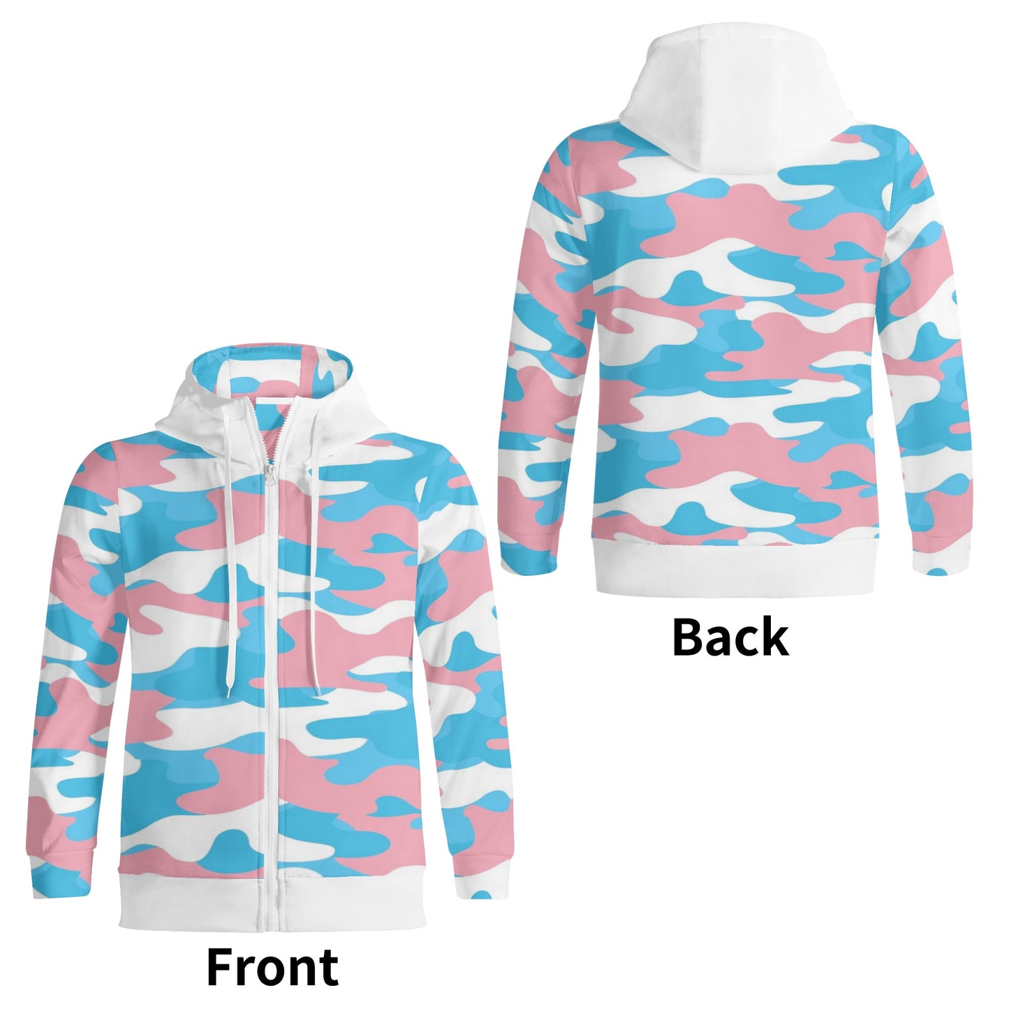 Teen - Plus Size Blue Pink White Pride Zipped Turtleneck Hooded Jacket