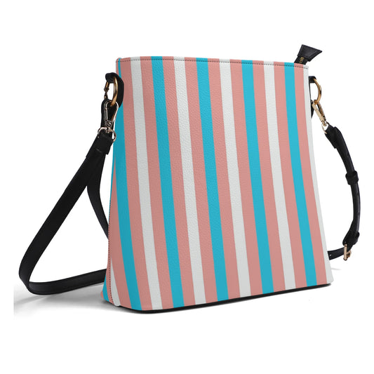 Blue Pink White Pride Candy Striped Vegan Leather Bucket Bag
