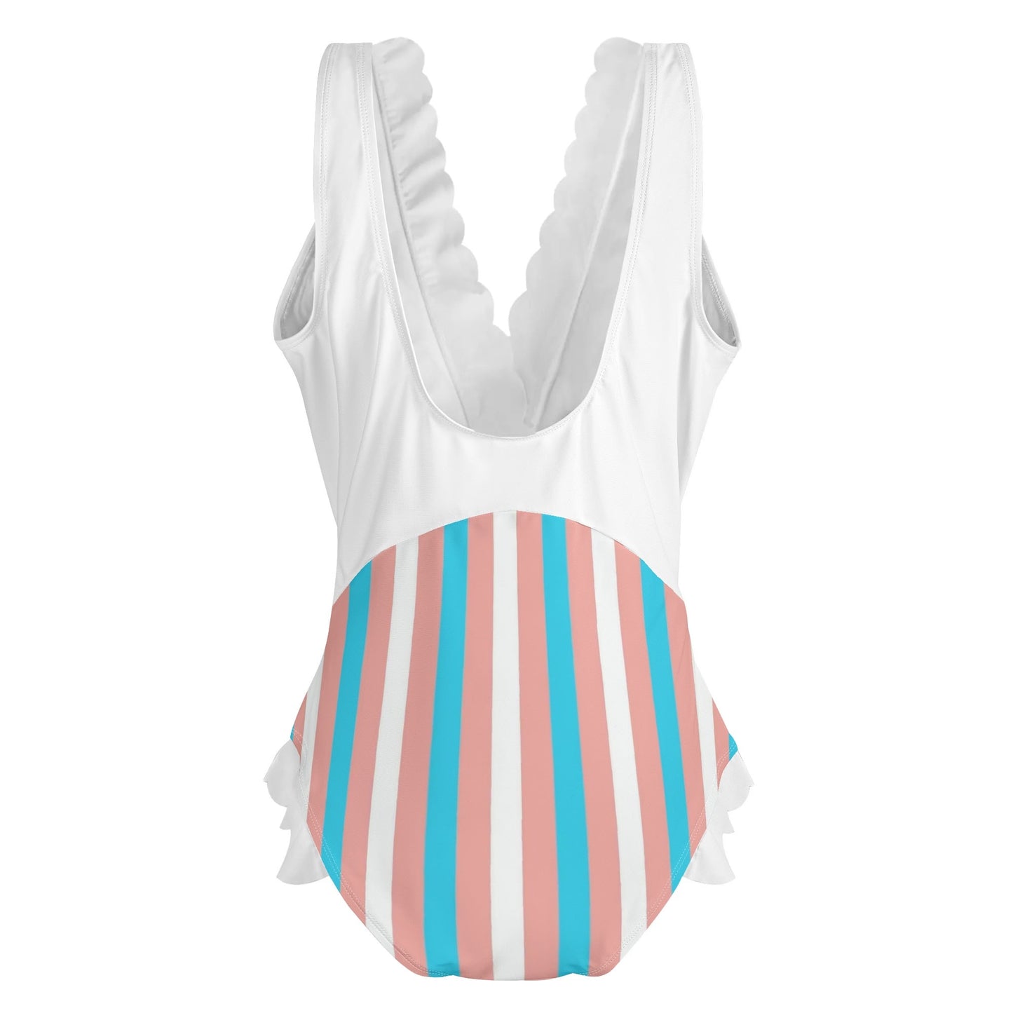 S-4XL Blue Pink White Pride Cross-Front Ruffle Edged Bathing Suit