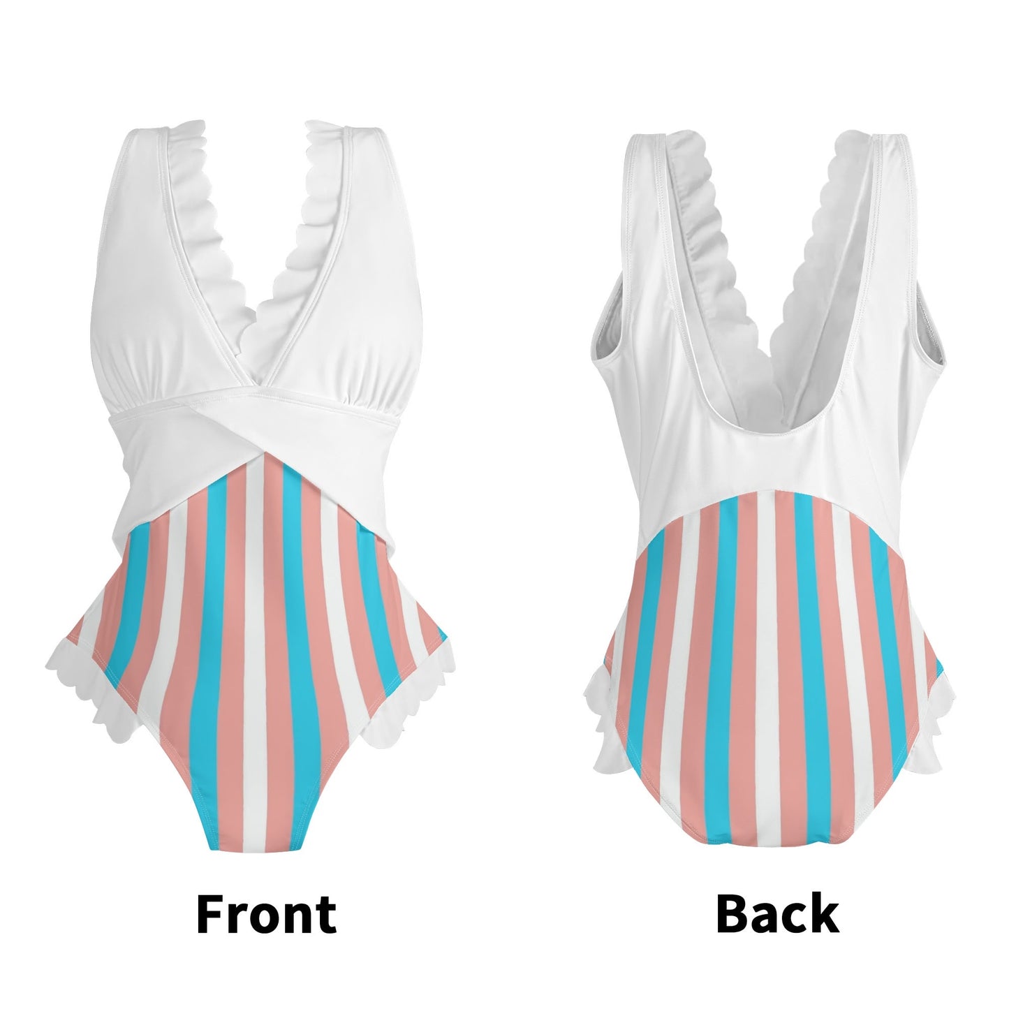 S-4XL Blue Pink White Pride Cross-Front Ruffle Edged Bathing Suit
