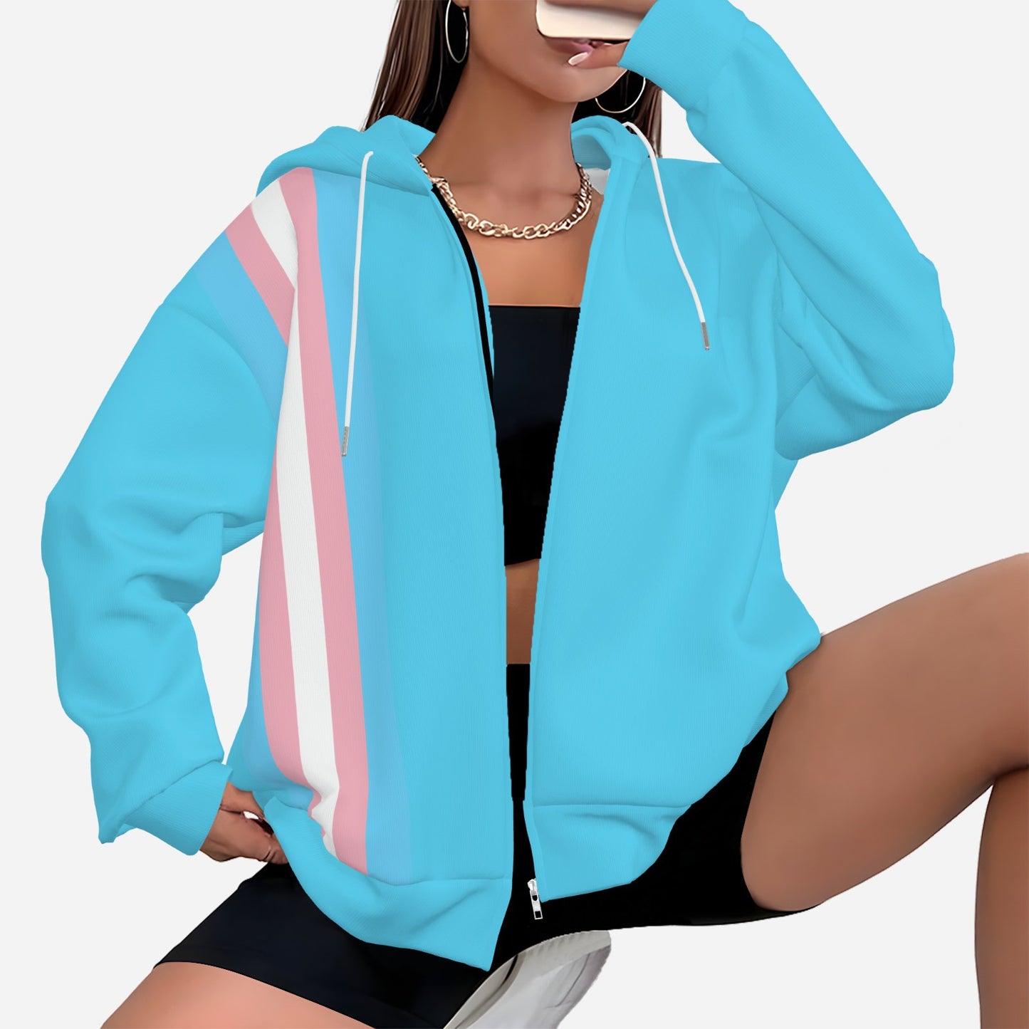 All-Over Print Women's Zipper Hoodie With Pocket-Air Layer 230 GSM