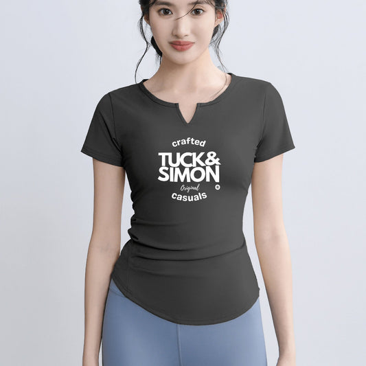 1 Side Design Print Women's Yoga/Workout V Neck Cropped Tops