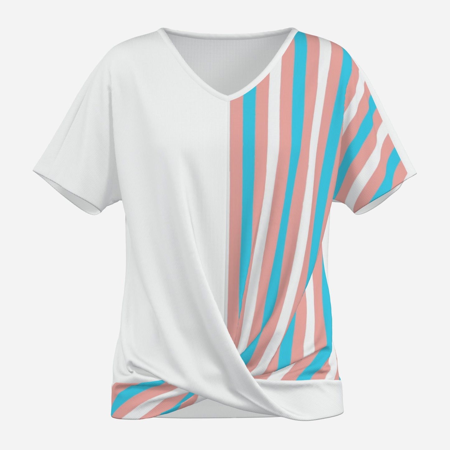 All-Over Print Women's Front Twist Drop Shoulder Short Sleeve-Imitation Cotton 170 GSM