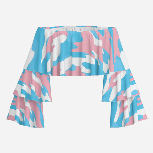 All-Over Print Women's Off Shoulder Tops-Milk Silk 200 GSM