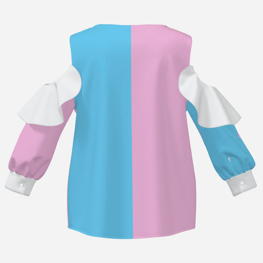 Pride Colours Cold Shoulder Ruffle Trim Sleeve Shirt
