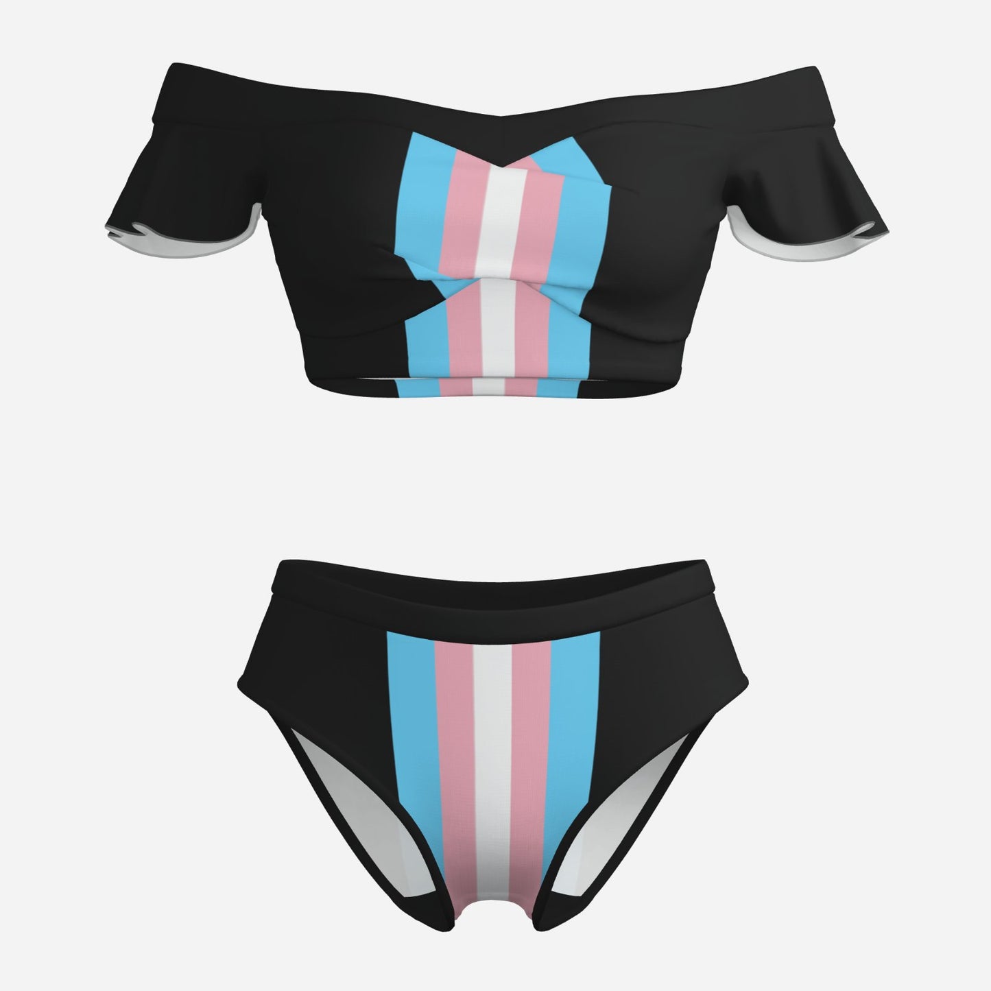 S-6XL Pride Black Bikini Swimsuit with Ruffle Sleeves