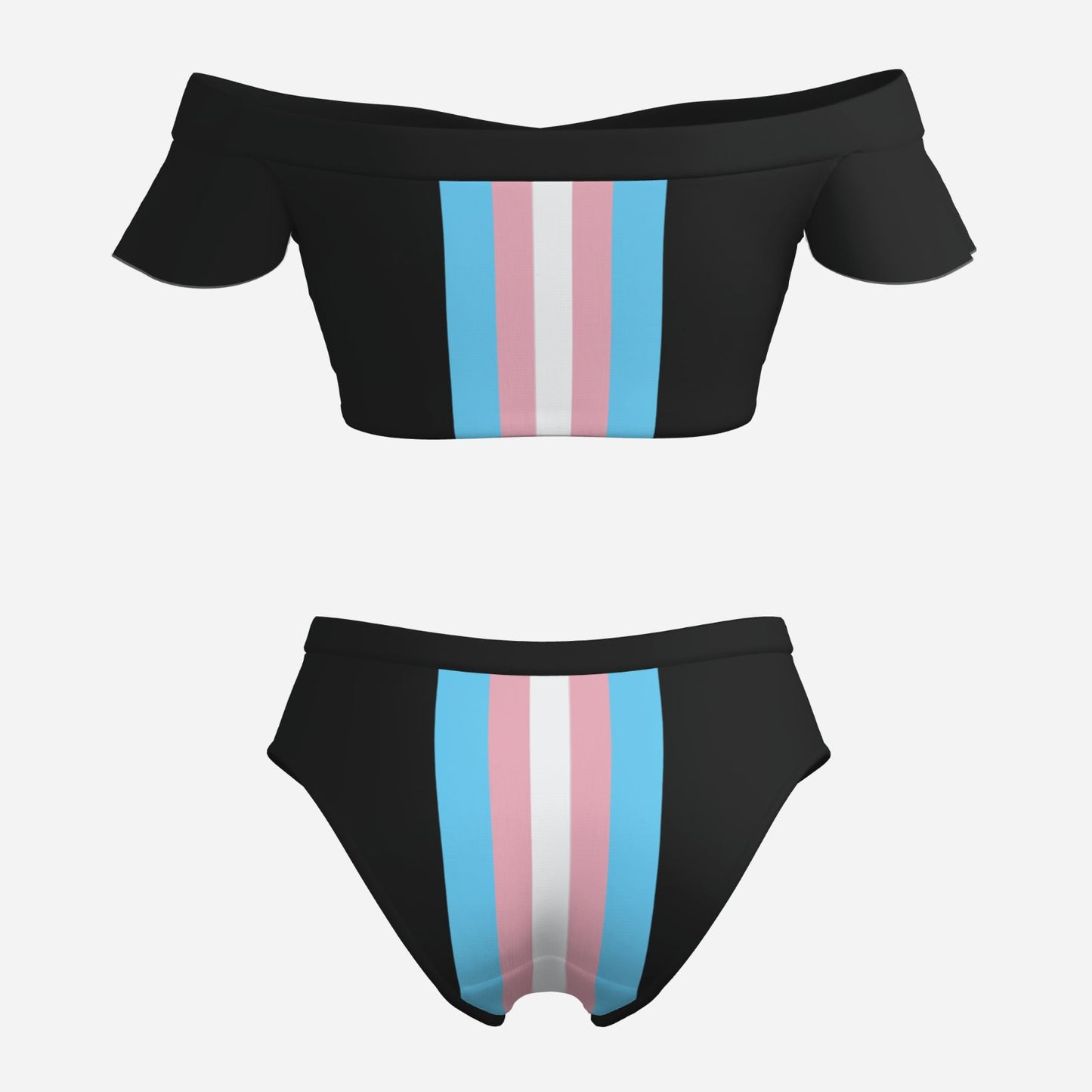 S-6XL Pride Black Bikini Swimsuit with Ruffle Sleeves