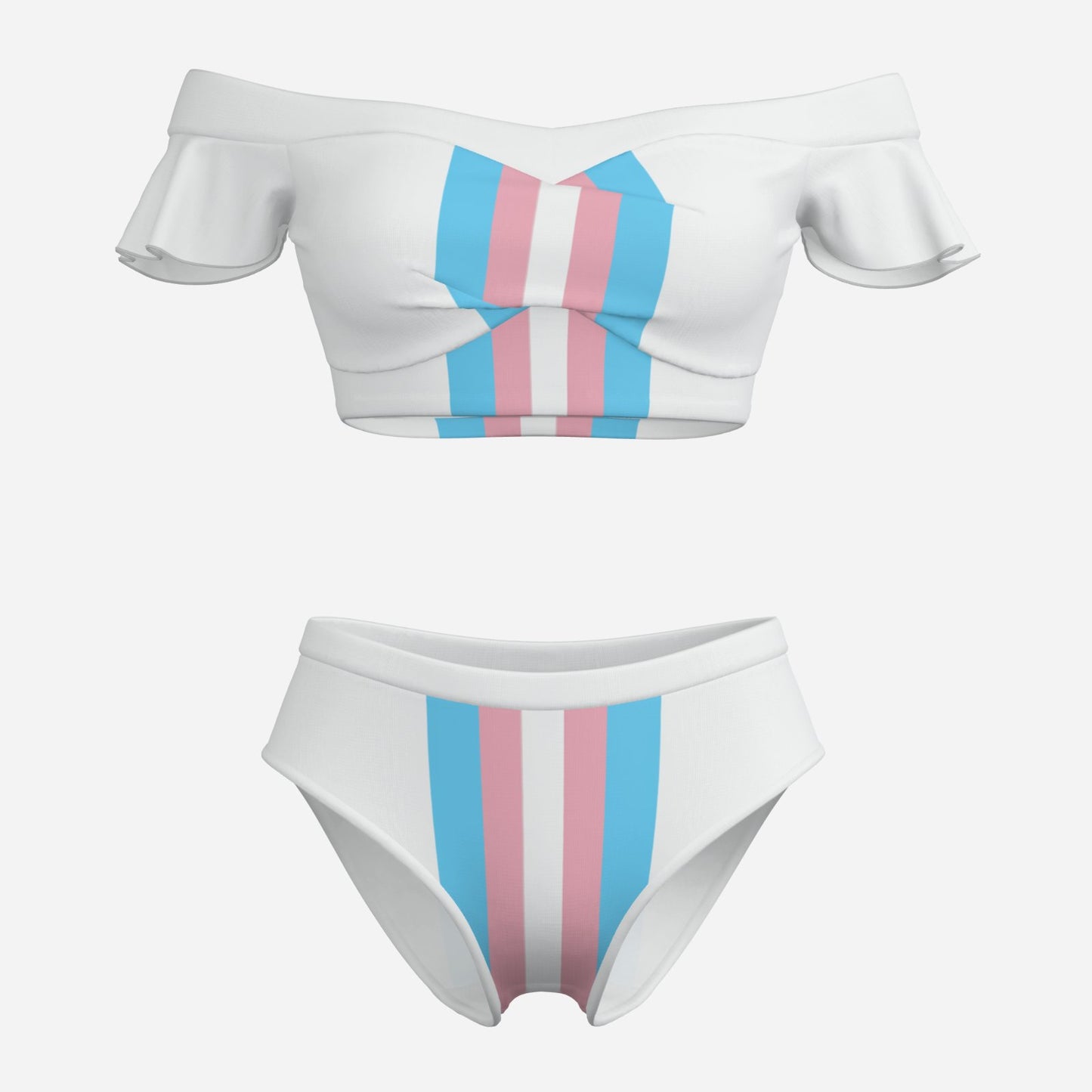 S-6XL Pride White Bikini Swimsuit with Ruffle Sleeves