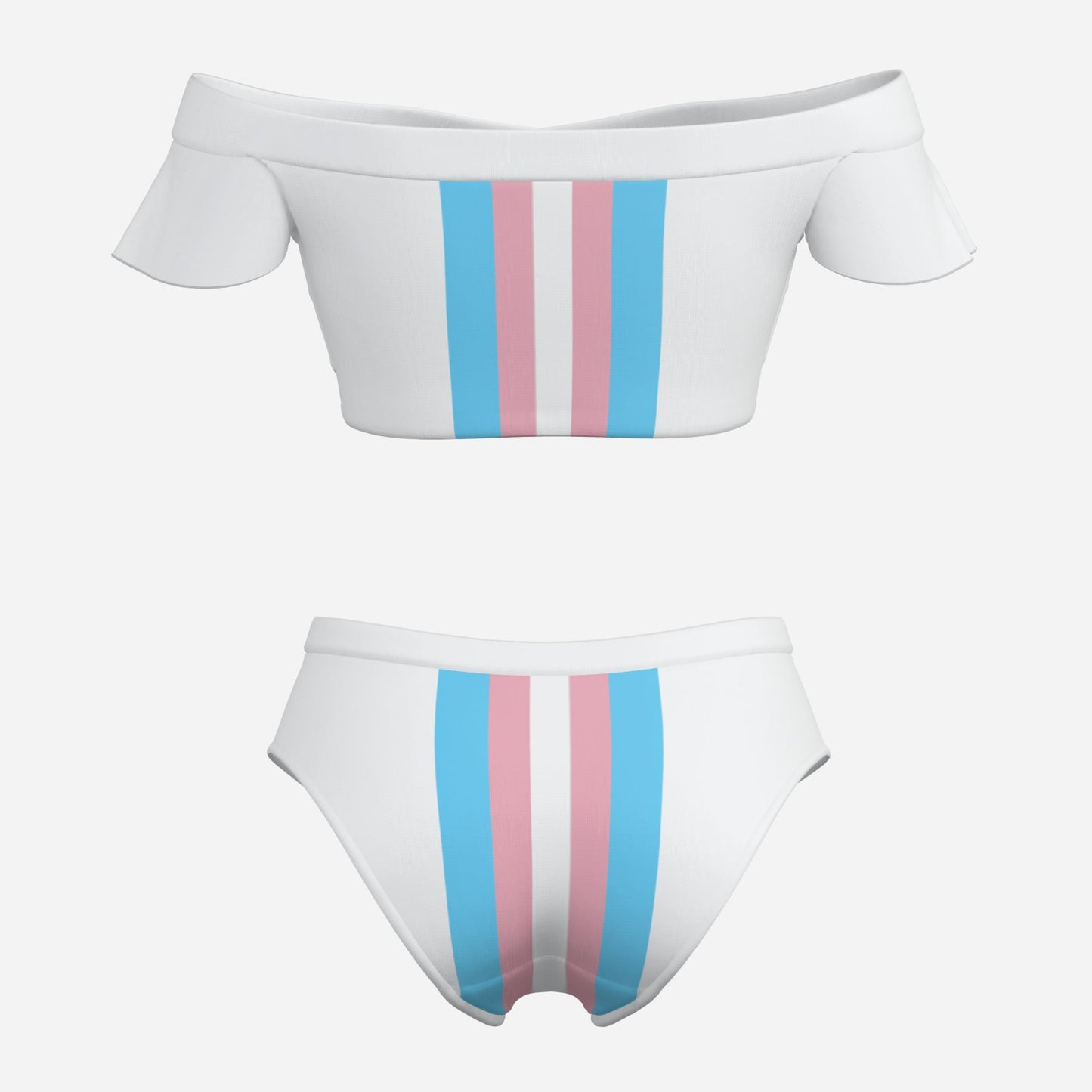 S-6XL Pride White Bikini Swimsuit with Ruffle Sleeves
