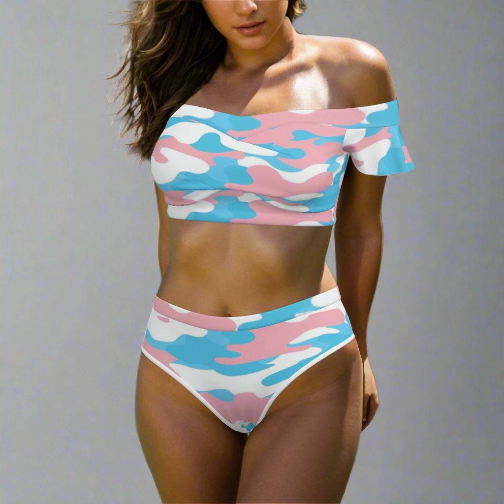 Pride Camouflage Bikini Swimsuit with Ruffle Sleeves