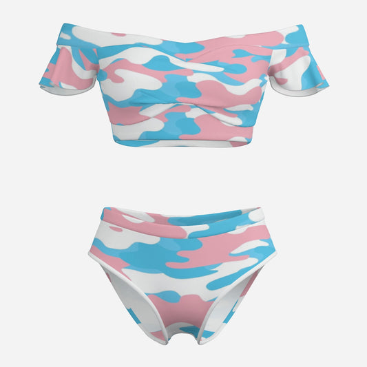Pride Camouflage Bikini Swimsuit with Ruffle Sleeves