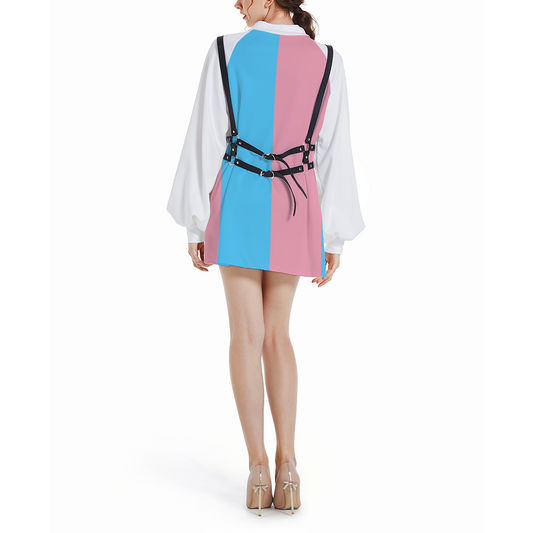 Plus Size Blue Pink White Trans Pride Trumpet Sleeved Cheongsam Elegant Above-the-Knee Dress