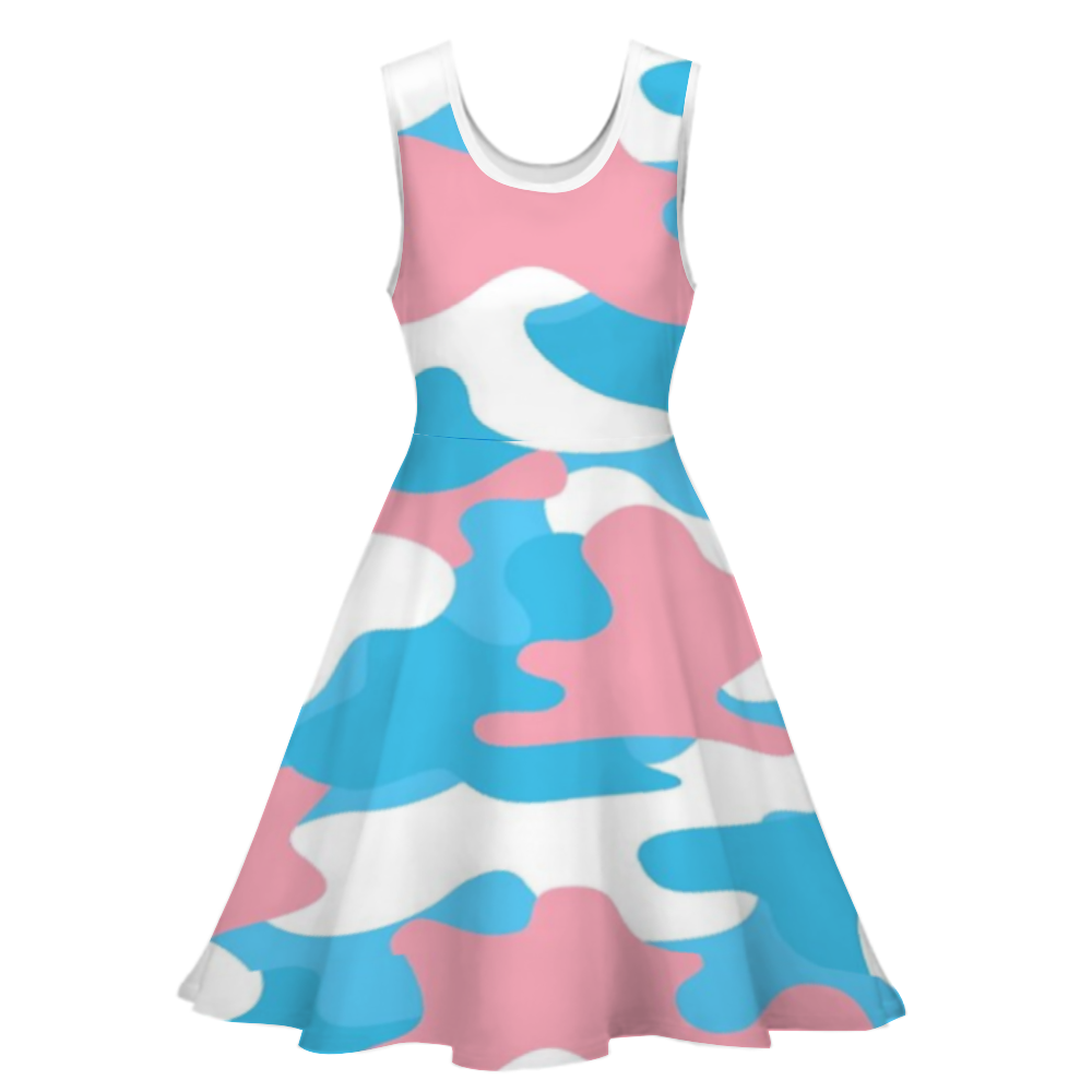 XS-5XL Blue Pink White Pride Camouflage Skater Style Dress