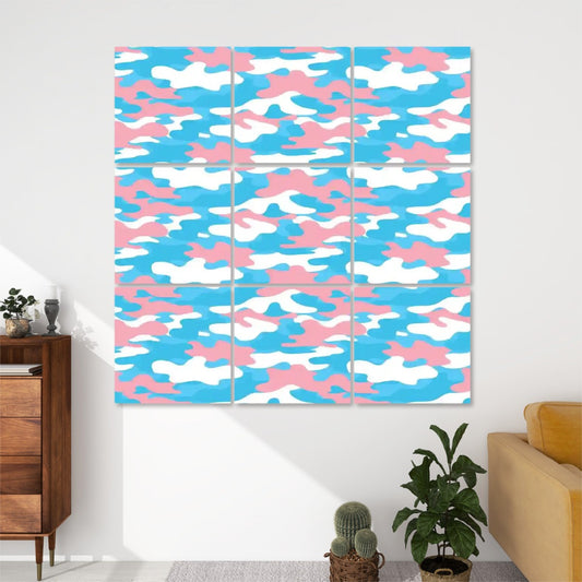 Blue Pink White Pride Camouflage Sound Absorbing Wall Panels 9 Pieces