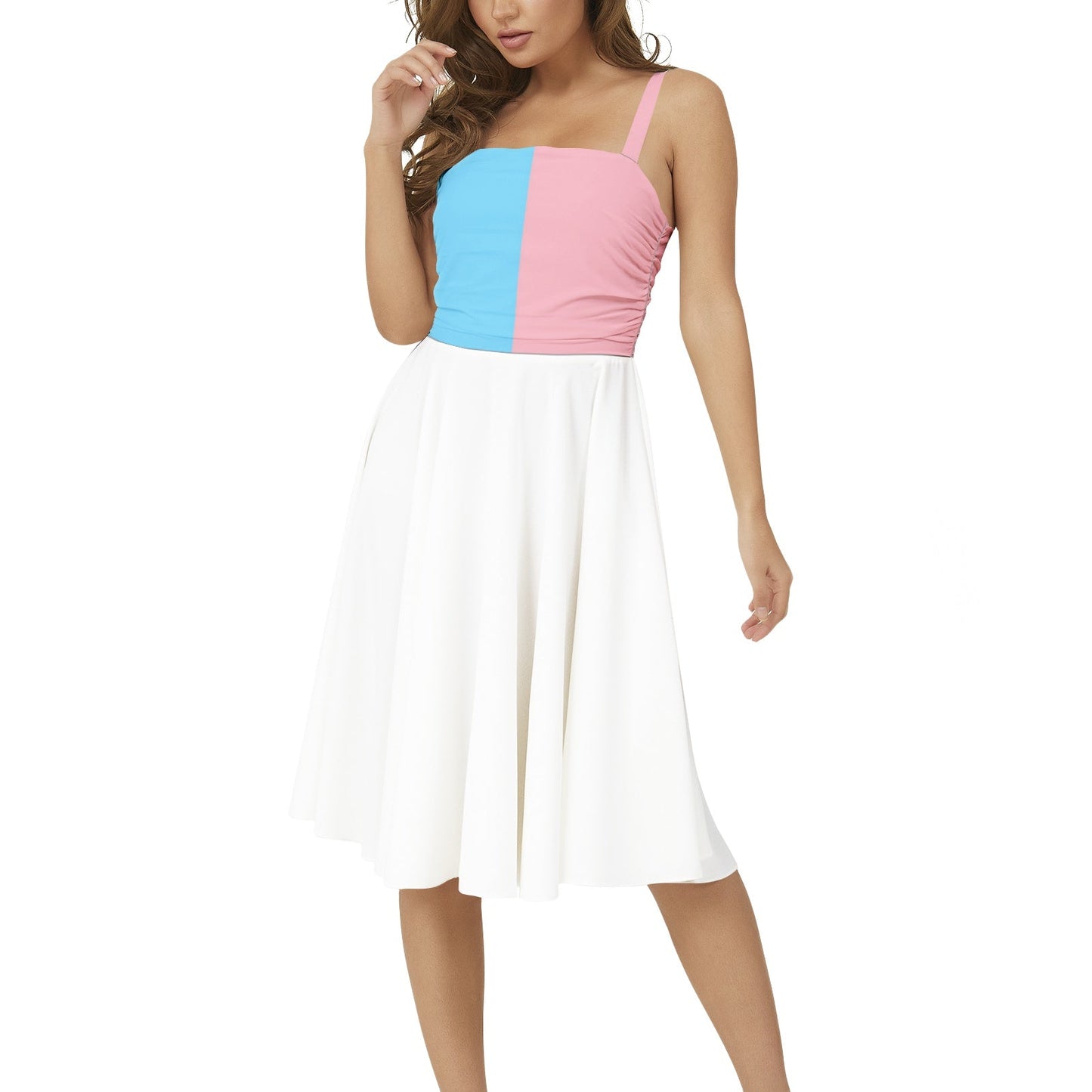Trans Coloured Trans Pride Sleeveless Square-Neck Flare Hem Midi Dress
