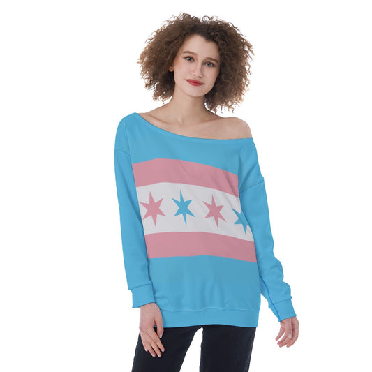 Teen - Plus Size Blue Pink White Trans Chicago Pride Off-Shoulder Sweatshirt