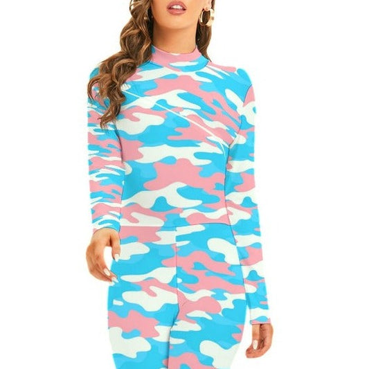 Blue Pink White Pride Camouflage Cross-Body Zipped Bodyform Catsuit