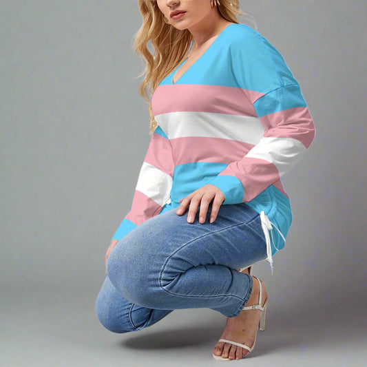 L-5XL Pride Drawstring Long Sleeved T-Shirt (Plus Size)