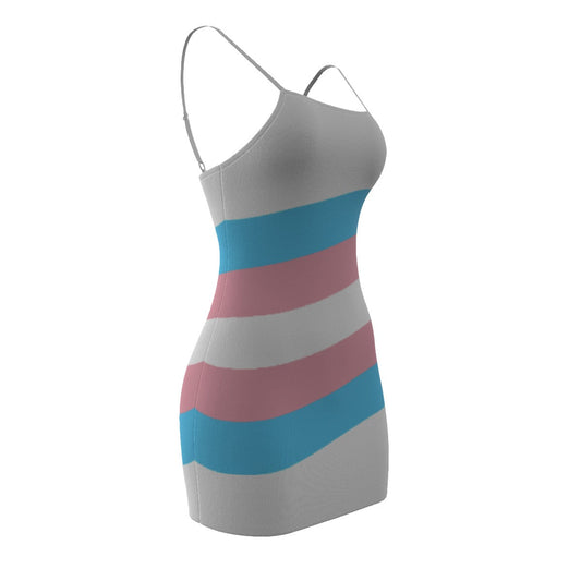 Plus Size Trans Coloured Pride White Spaghetti-Strap Short Camisole Dress