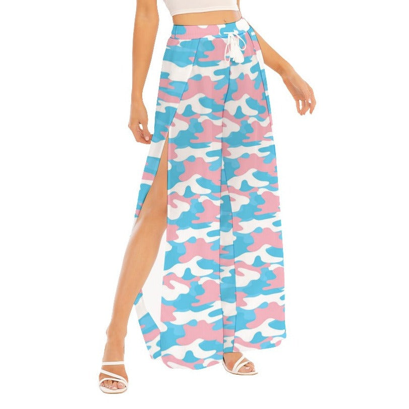 Blue Pink White Pride Split Chiffon Beach Palazzo