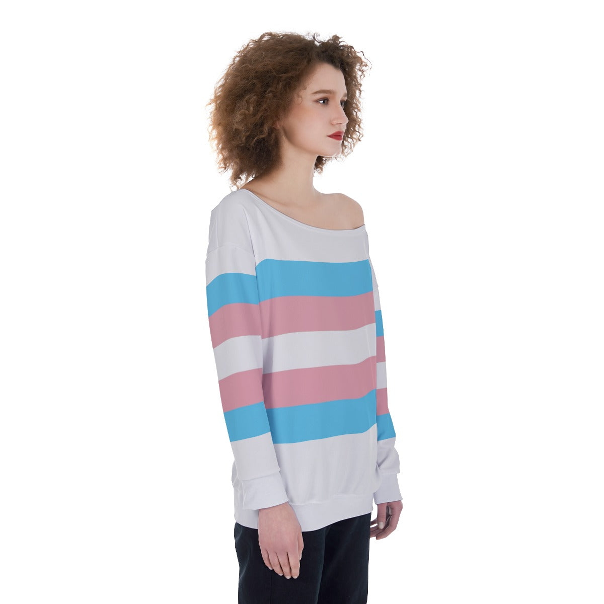 Teen - Plus Size Blue Pink White Trans Pride Off-Shoulder Sweatshirt