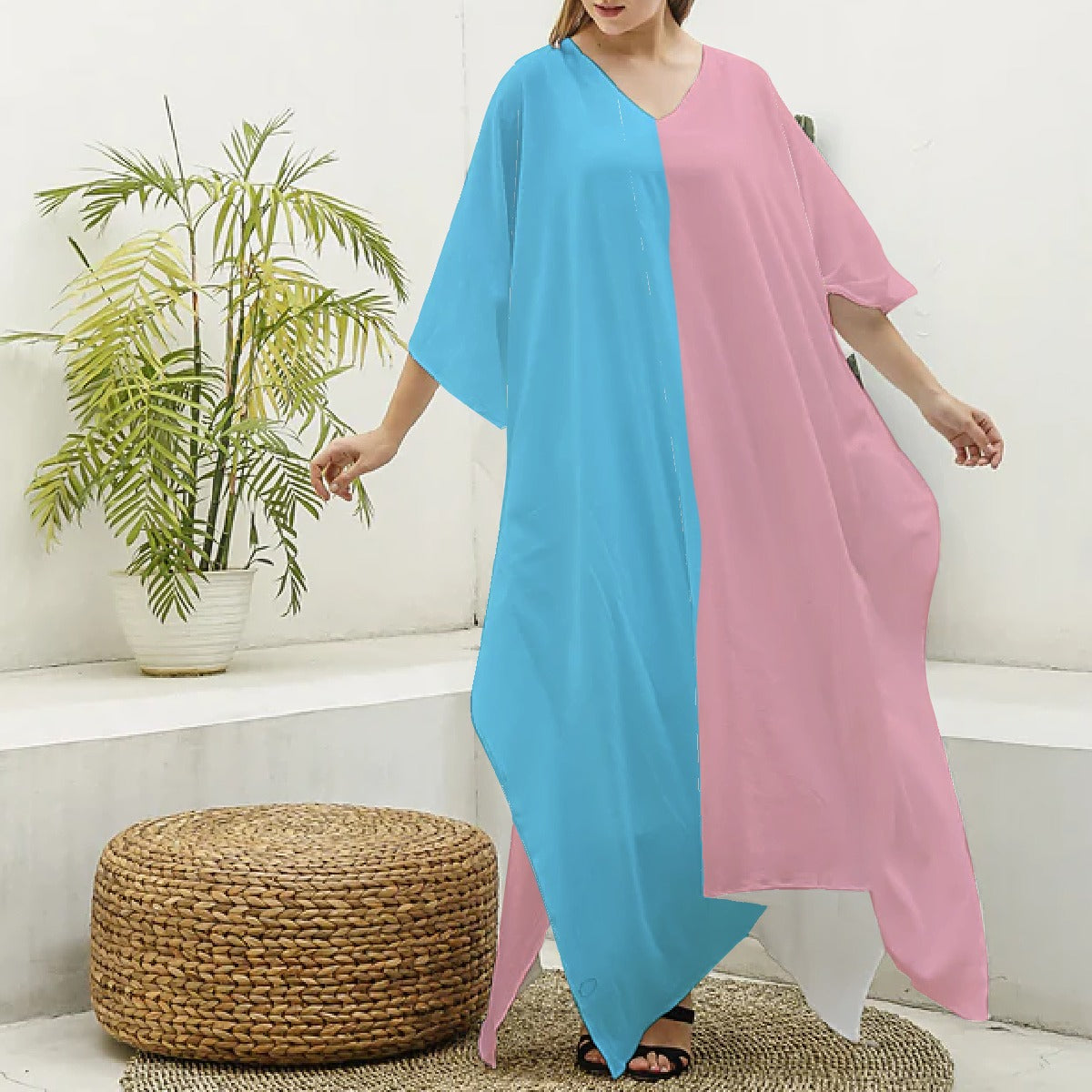 Imitation Silk V-Neck Kaftan Robe