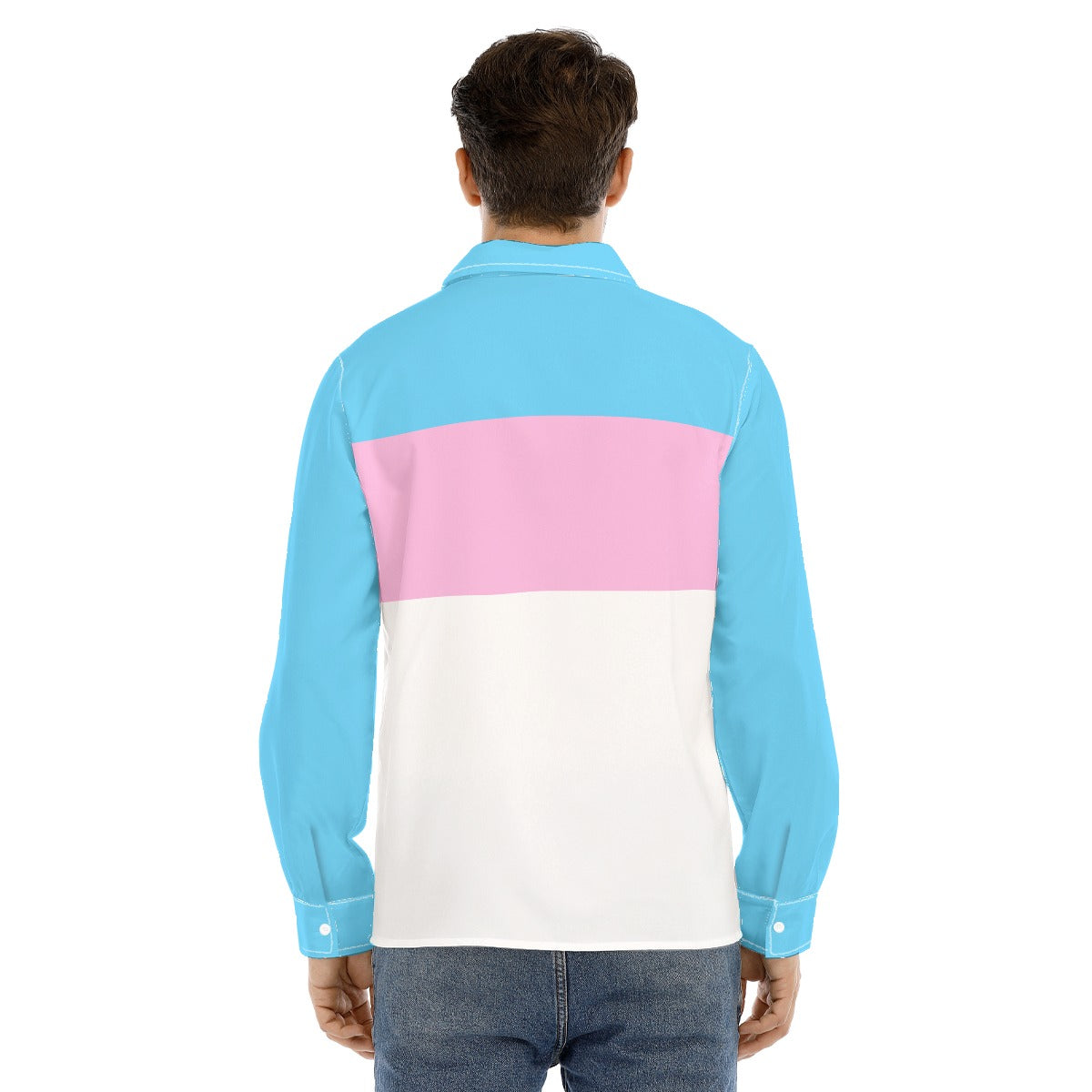 Teen - Plus Size Blue Pink White Boyfriend Collared Long-Sleeved Shirt