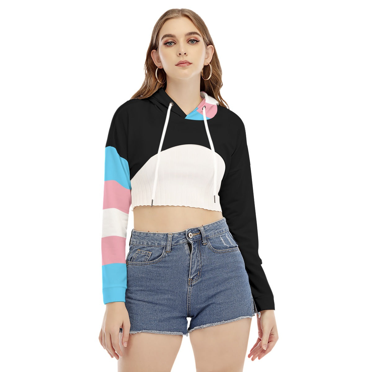 Teen Black/Trans Coloured Cropped Hooded Smock Top