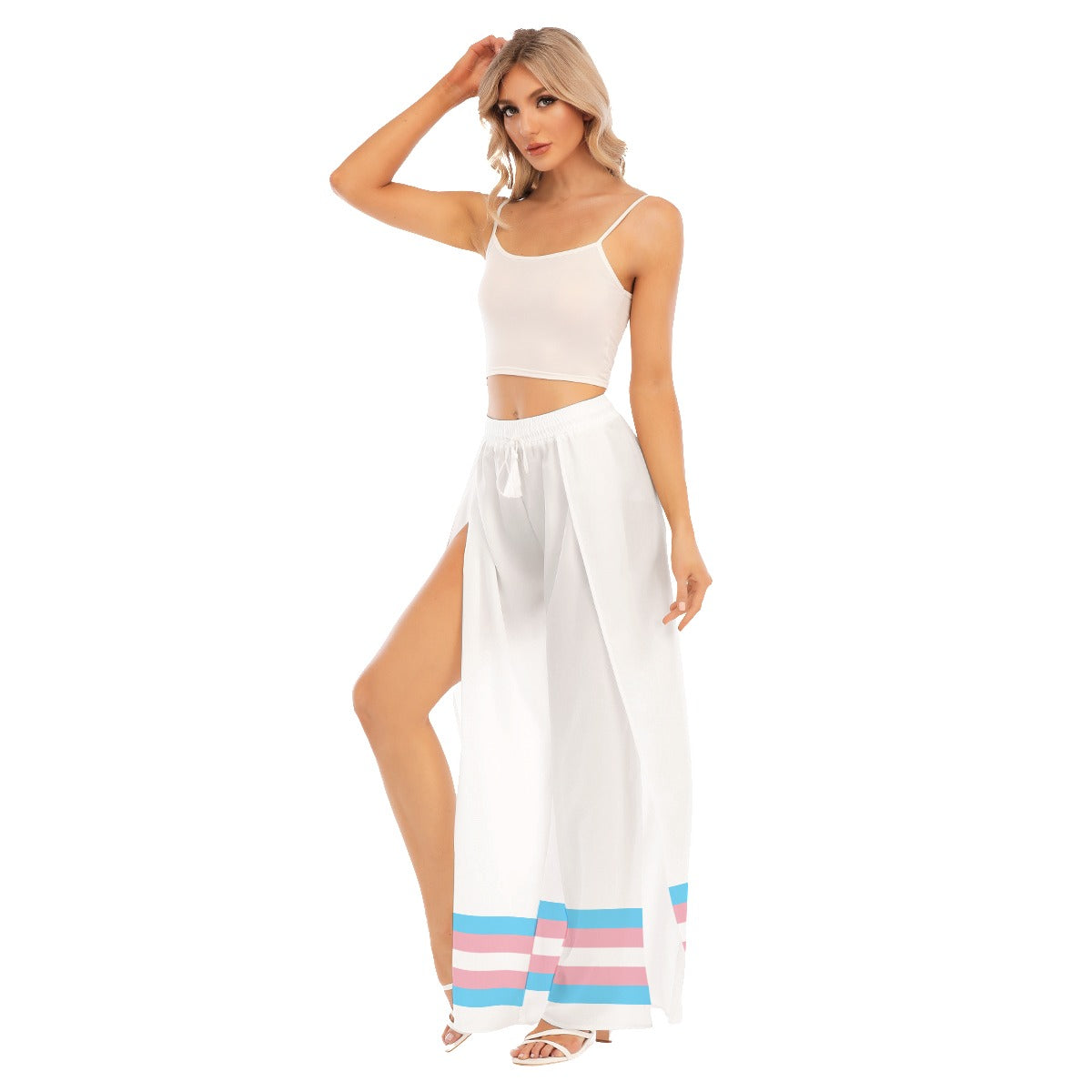 Blue Pink White Pride Split Chiffon Beach Palazzo