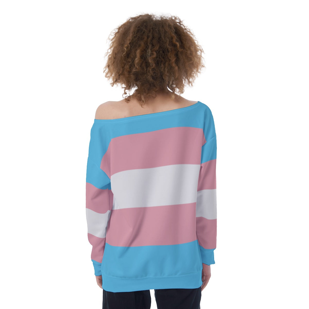Teen - Plus Size Blue Pink White Trans Pride Off-Shoulder Sweatshirt
