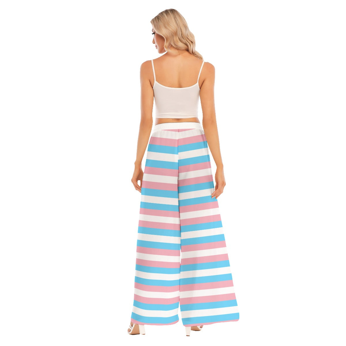 Trans Coloured Trans Pride Candy Striped Mid-Split Chiffon Beach Palazzo