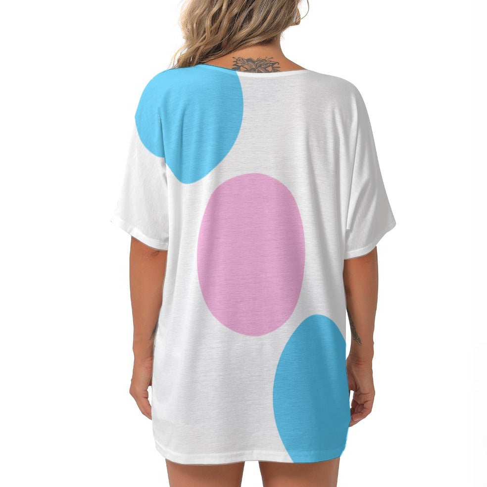 XS - 2XL Blue Pink White Pride Circles V-Neck Blouse