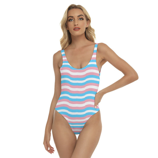 Trans Coloured Trans Pride Ribbon 80's Classic Style Swimsuit