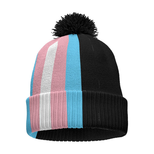 All-Over Print Knitted Hat With Pom-Pom